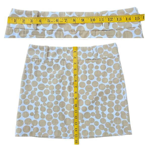 PolkaDot Mini Skirt Size 2 J.Crew Tan White Dots - Picture 4 of 5